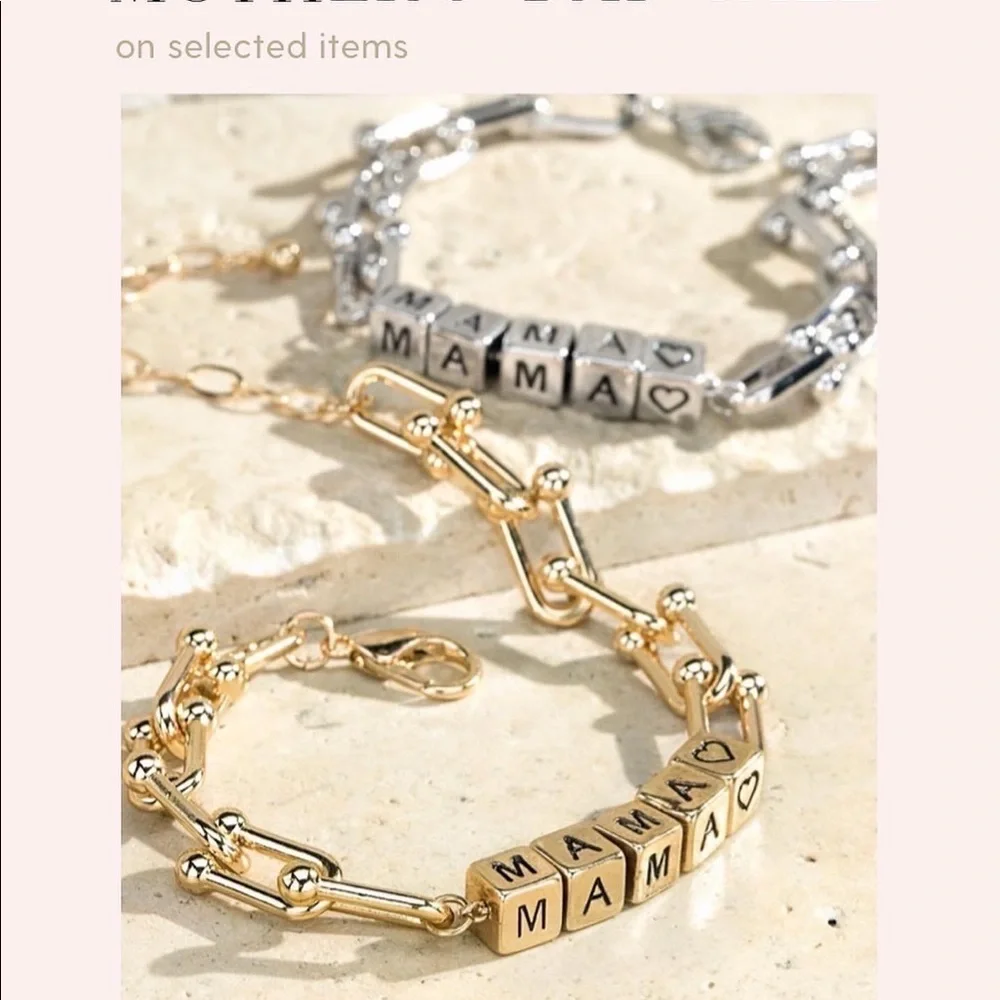 Block lettering 'Mama' Link Goldtone Bracelet